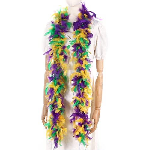 Larryhot Mardi Gras Federboa, 60 g, 2 m, Truthahn-Boa-Federn für Partys, Weihnachten, Hochzeiten, Kostüme, Konzerte, Haustiere und Heimdekoration (Karneval), MARDI GRAS, 80G von Larryhot