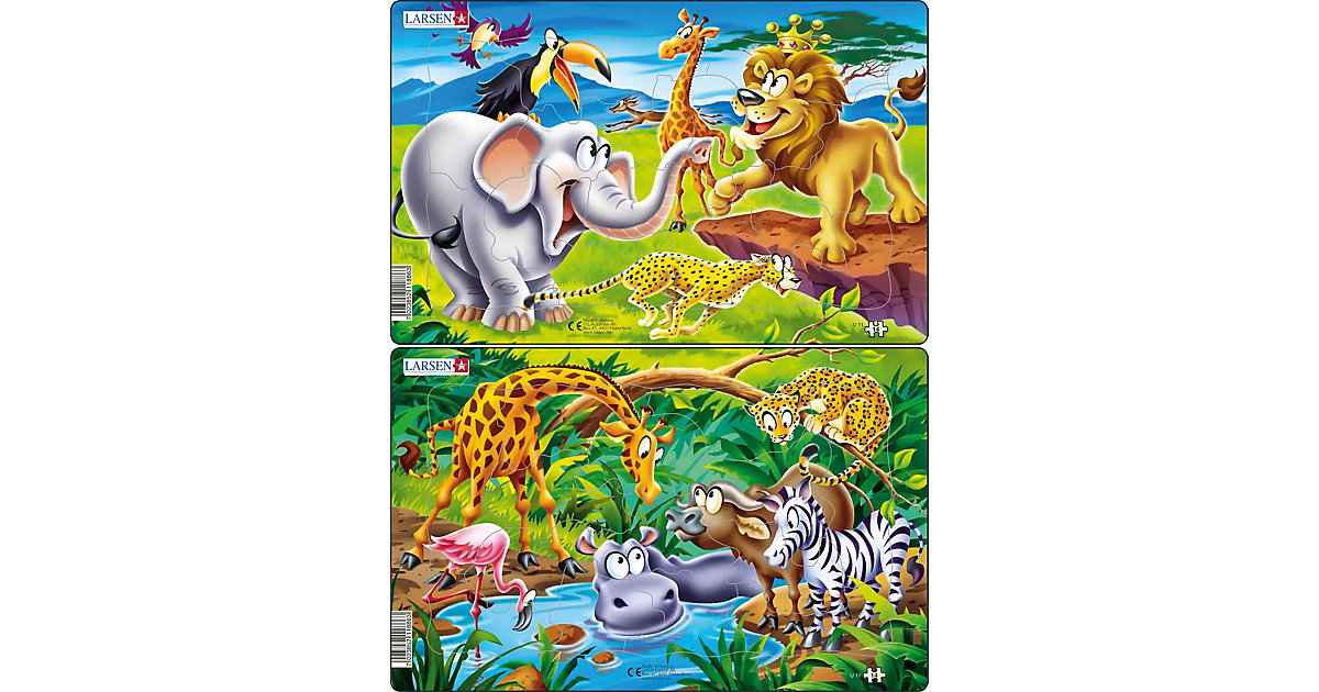2er-Set Rahmen-Puzzle, 14 Teile, 28x18 cm, Safari von Larsen
