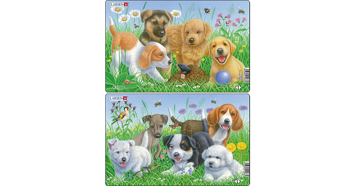 2er-Set Rahmen-Puzzle, 9 Teile, 28x18 cm, Welpen von Larsen