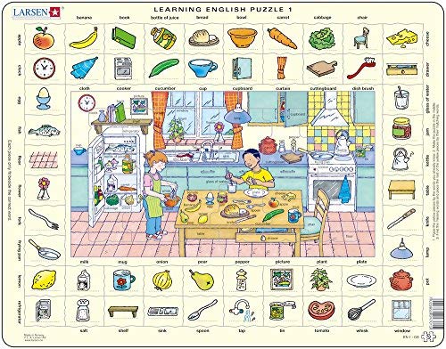 Larsen 7023852108970 Puzzle 70 Teile-Rahmenpuzzle-Learning English 1: In der Küche von Larsen