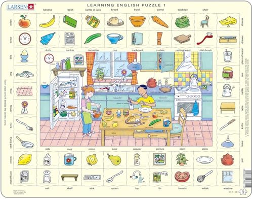 Larsen 7023852108970 Puzzle 70 Teile-Rahmenpuzzle-Learning English 1: In der Küche von Larsen