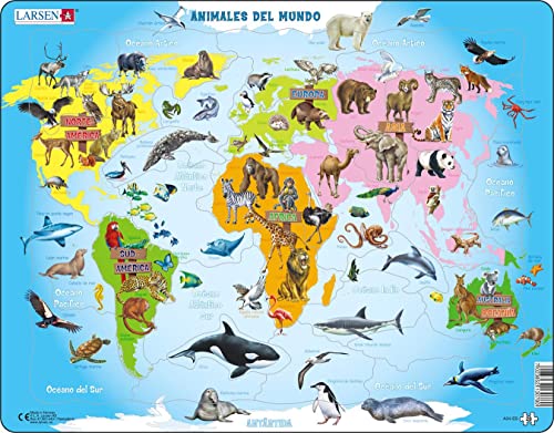 Larsen A34 Tiere der Welt, Spanisch Ausgabe, Rahmenpuzzle mit 28 Teilen von Larsen