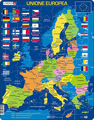 Larsen A39 Die Europäische Union (EU), Italienisch Ausgabe, Rahmenpuzzle mit 70 Teilen von Larsen