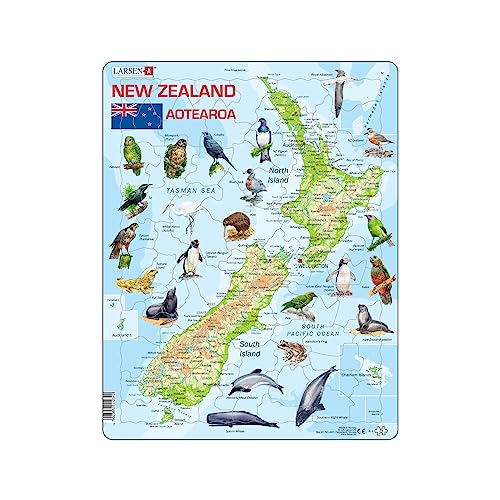 Larsen A4 Neuseeland Physische Karte, Englisch Ausgabe, Rahmenpuzzle mit 71 Teilen von Larsen