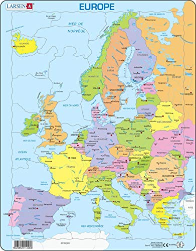 Larsen A8 Europa Politische Karte für jüngere Kinder, Französisch Ausgabe, Rahmenpuzzle mit 37 Teilen von Larsen