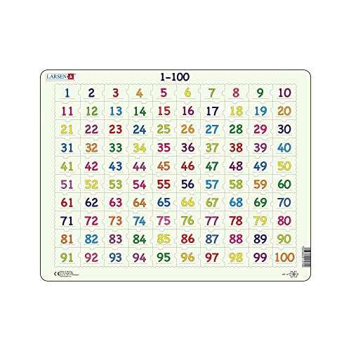 Larsen AR10 Zählen Lernen Puzzles für Kinder ab 4 Jahren - Zahlen von 1 bis 100 | Lernpuzzle zum Erlernen der Zahlen | 100 Teile | Rahmenpuzzles | Hergestellt in Norwegen von Larsen