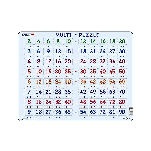 Larsen AR17 Mathe Puzzle ab 6 Jahren I Multiplikation der Zahlen 2-9 I Kinderpuzzle mit 80 Teilen I Spaßiges Rahmenpuzzle zum spielerischen Lernen von Larsen