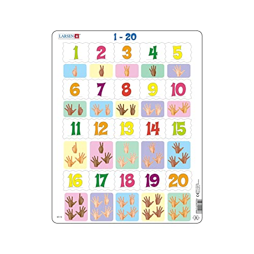 Larsen AR18 Zählen Lernen Puzzles für Kinder ab 4 Jahren - Zahlen von 1 bis 20 | 20 Teile | Lernpuzzle| Kinderentwicklung| Rahmenpuzzles| Hergestellt in Norwegen von Larsen
