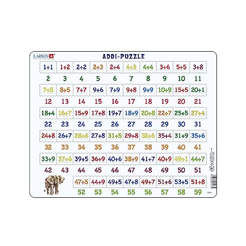 Larsen AR8 Mathe Puzzle ab 6 Jahren I Addition der Zahlen 1-59 I Kinderpuzzle mit 58 Teilen I Mit Rahmenpuzzle spielerisch Grundrechenarten Lernen von Larsen