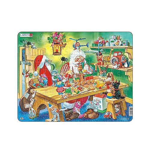 Larsen EA2 Rahmenpuzzle für Kinder I Werkstatt des Weihnachtsmannes I Puzzle ab 3 Jahre I Schönes Kinderpuzzle mit 140 Teilen I Spiel, Spaß & Lernen von Larsen