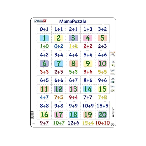 Larsen GP3 MemoPuzzle I Mathe Puzzle ab 8 Jahren I Addition der Zahlen 0-20 I Kinderpuzzle mit 40 Teilen I Mit Rahmenpuzzle spielerisch Mathe Lernen von Larsen