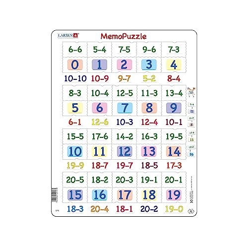 Larsen GP8 MemoPuzzle I Mathe Puzzle ab 9 Jahren I Subtraktion der Zahlen 0-20 I Kinderpuzzle mit 40 Teilen I Mit Rahmenpuzzle spielerisch Mathe Lernen von Larsen