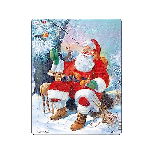Larsen JUL7 Weihnachtsmann entspannt mit seinen Tierfreunden, Rahmenpuzzle mit 32 Teilen von Larsen