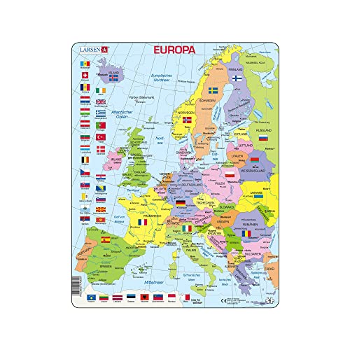 Larsen K2 Puzzle Europa I Politische Karte Europas, Deutsch Ausgabe I Rahmenpuzzle mit 48 Teilen I Puzzle für Kinder im Alter von 4-12 Jahren I Hergestellt in Norwegen von Larsen