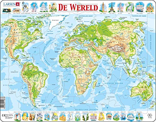 Larsen K4 Die physische Weltkarte, Niederländisch Ausgabe, Rahmenpuzzle mit 80 Teilen von Larsen