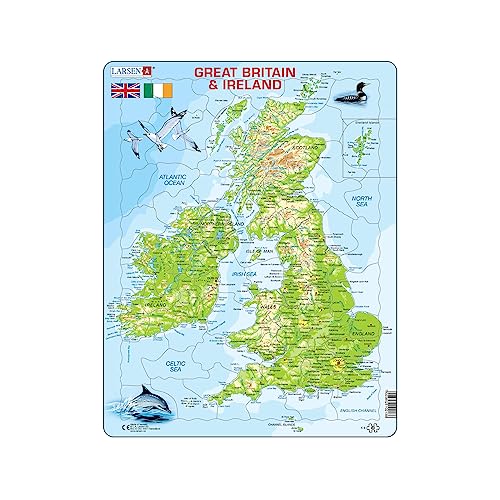 Larsen K5 Physische Karte von Großbritannien und Irland, Englisch Ausgabe, Rahmenpuzzle mit 80 Teilen von Larsen