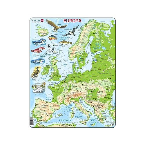 Larsen K70 Europa physische Karte, Deutsch Ausgabe, Rahmenpuzzle mit 87 Teilen von Larsen