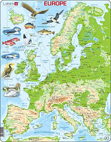 Larsen K70 Europa physische Karte, Englisch Ausgabe, Rahmenpuzzle mit 87 Teilen von Larsen