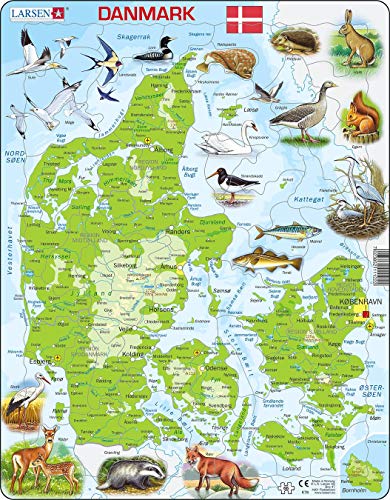 Larsen K78 Dänemark Physische Karte, Dänisch Ausgabe, Rahmenpuzzle mit 66 Teilen von Larsen