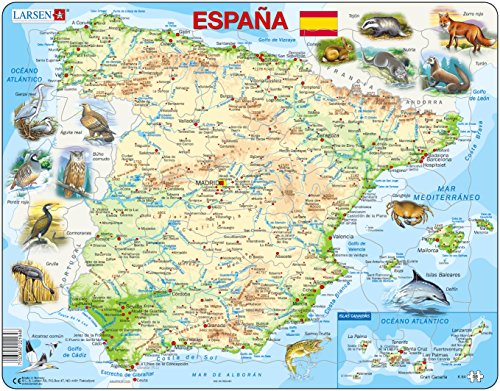 Larsen K84 Physikalische Karte Spanien, Spanisch Ausgabe, Rahmenpuzzle mit 58 Teilen von Larsen