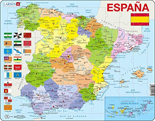 Larsen K85 Politische Karte Spanien, Spanisch Ausgabe, Rahmenpuzzle mit 70 Teilen von Larsen