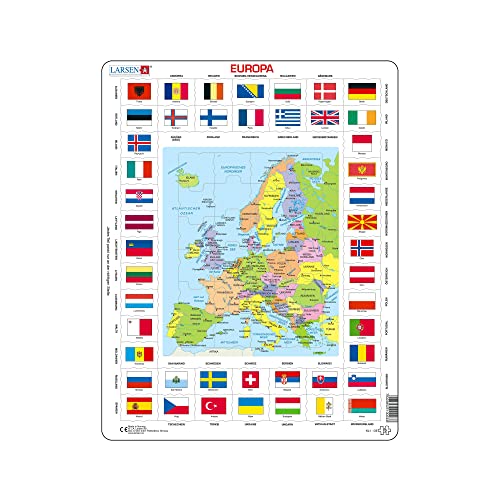 Larsen KL1 Flaggen und politische Karte Europas, Deutsch Ausgabe, Rahmenpuzzle mit 70 Teilen von Larsen