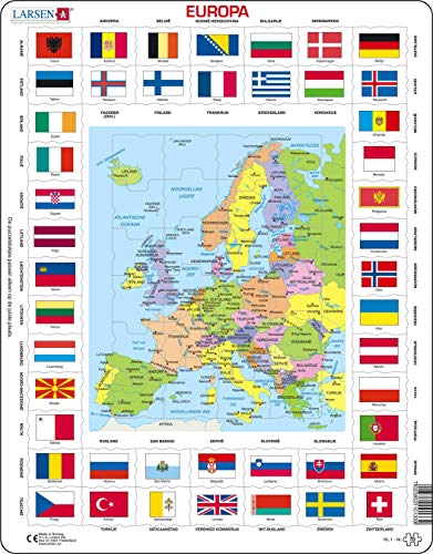 Larsen KL1 Flaggen und politische Landkarte Europas, Niederländisch Ausgabe, Rahmenpuzzle mit 70 Teilen von Larsen