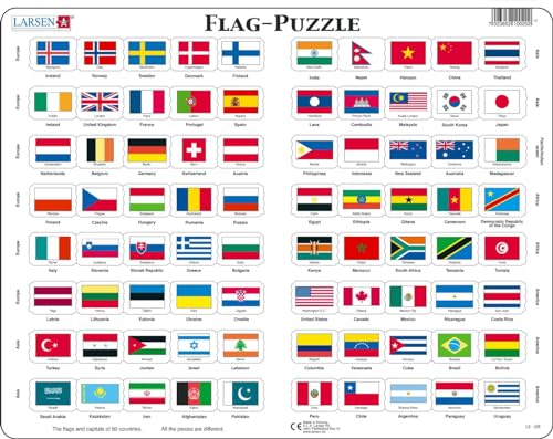 Larsen L2 Flaggen-Puzzle, Englisch Ausgabe, Rahmenpuzzle mit 80 Teilen von Larsen