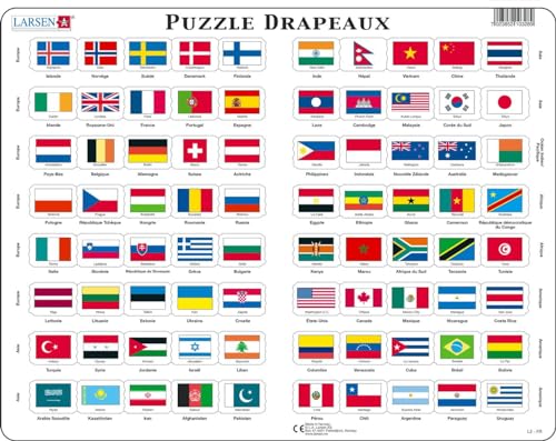 Larsen L2 Flaggen-Puzzle, Französisch Ausgabe, Rahmenpuzzle mit 80 Teilen von Larsen