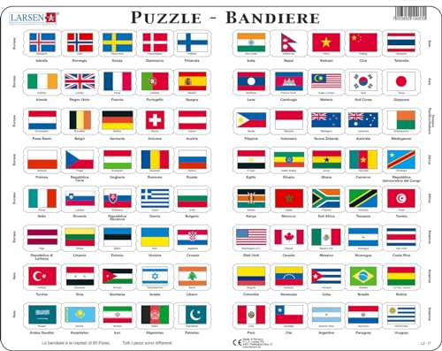 Larsen L2 Flaggen-Puzzle, Italienisch Ausgabe, Rahmenpuzzle mit 80 Teilen von Larsen