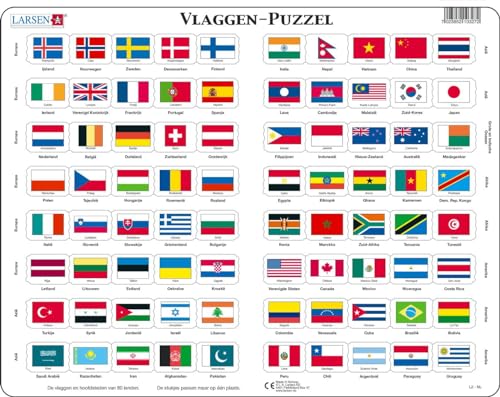Larsen L2 Flaggen-Puzzle, Niederländisch Ausgabe, Rahmenpuzzle mit 80 Teilen von Larsen