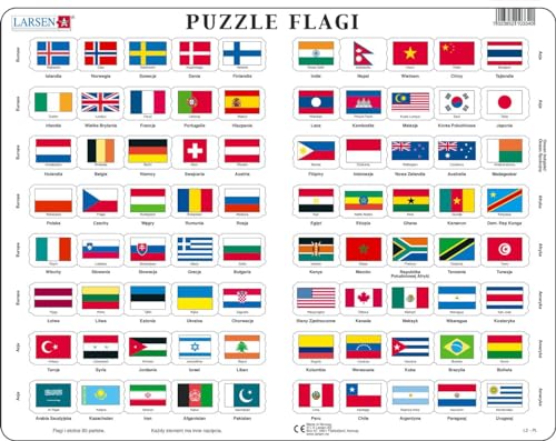 Larsen L2 Flaggen-Puzzle, Polnisch Ausgabe, Rahmenpuzzle mit 80 Teilen von Larsen