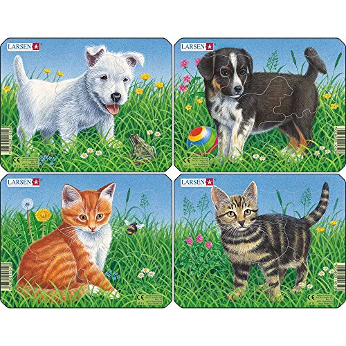 Larsen M13 Rahmenpuzzle-Set Hunde und Katzen 4x6 Teile von Larsen