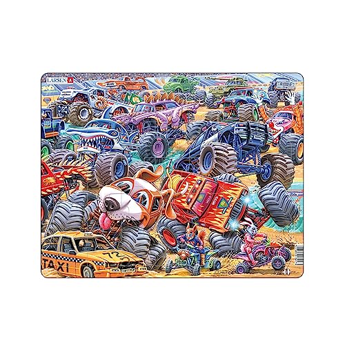 Larsen PG5 Rahmenpuzzle für Kinder I Spannendes Monster Truck Rennen I Puzzle ab 2 Jahre I Schönes Kinderpuzzle mit 35 Teilen I Spiel, Spaß & Lernen von Larsen