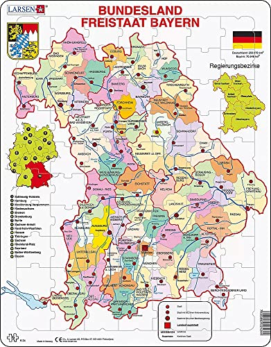 Larsen Puzzle 70 Teile - Rahmenpuzzle - Bundesland: Freistaat Bayern von Larsen
