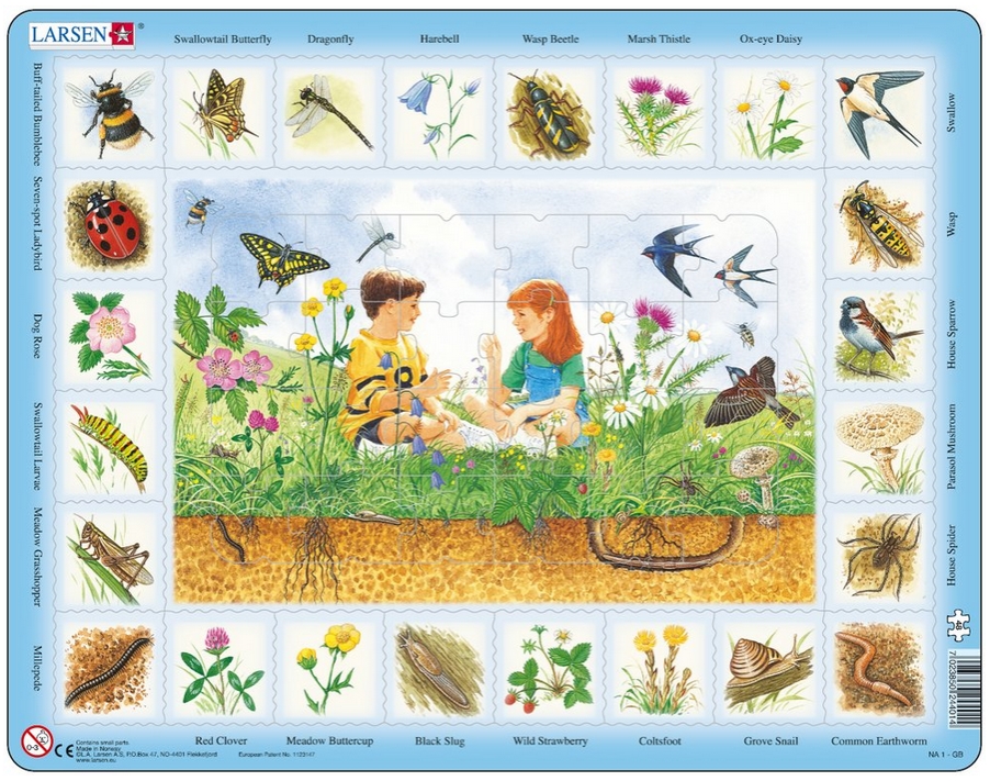 Larsen Rahmenpuzzle - Auf der Wiese (auf Englisch) 48 Teile Puzzle Larsen-NA1-GB von Larsen