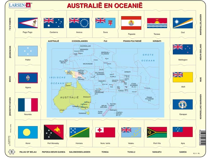 Larsen Rahmenpuzzle - Australien und Ozeanien (auf Niederländisch) 35 Teile Puzzle Larsen-KL5-NL von Larsen