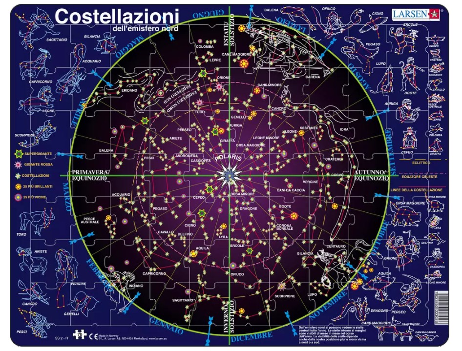 Larsen Rahmenpuzzle - Costellazioni (auf Italienisch) 70 Teile Puzzle Larsen-SS2-IT von Larsen