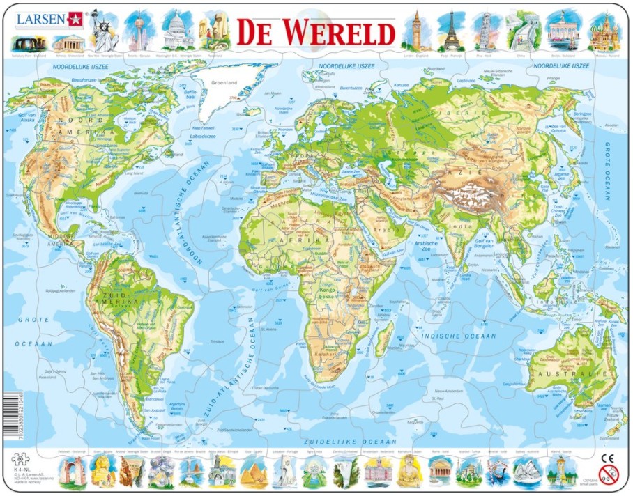 Larsen Rahmenpuzzle - De Wereld (Holländisch) 80 Teile Puzzle Larsen-K4-NL von Larsen
