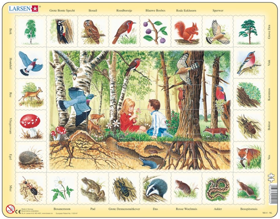 Larsen Rahmenpuzzle - Die Tiere aus dem Wald (Holländisch) 48 Teile Puzzle Larsen-NA4-NL von Larsen