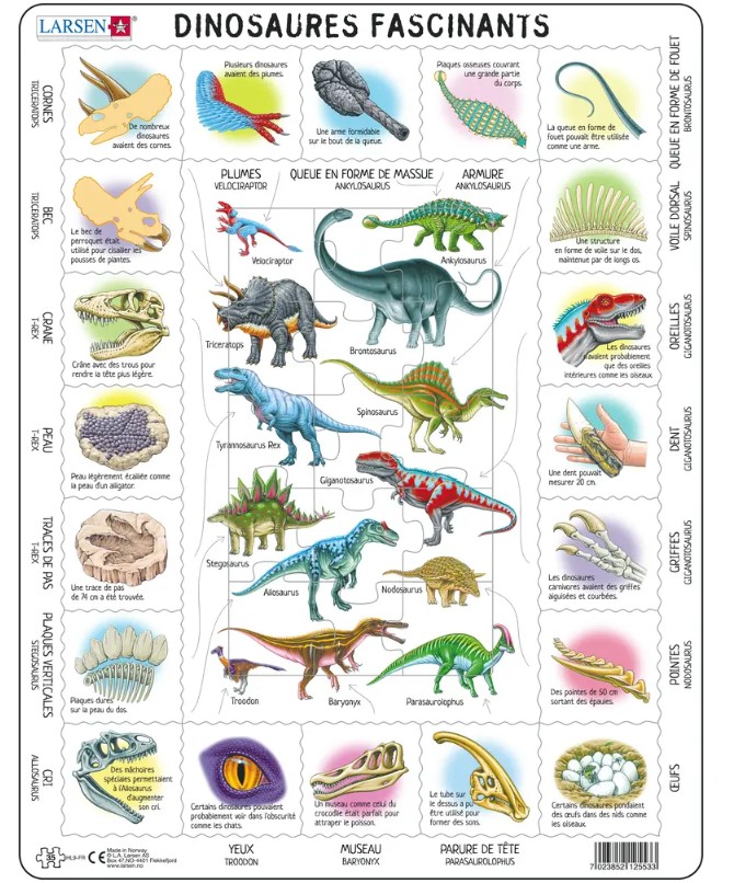 Larsen Rahmenpuzzle - Dinosaurier (auf Französisch) 35 Teile Puzzle Larsen-HL9-FR von Larsen