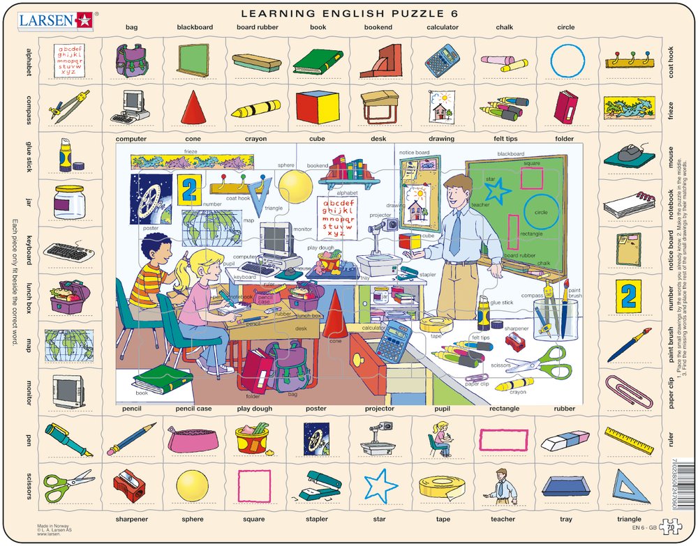 Larsen Rahmenpuzzle - Learning English 6: In der Schule 70 Teile Puzzle Larsen-EN6-GB von Larsen