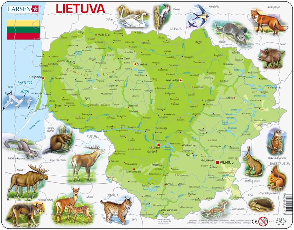 Larsen Rahmenpuzzle - Litauen (auf Litauisch) 60 Teile Puzzle Larsen-K47-LT von Larsen