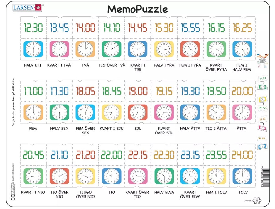 Larsen Rahmenpuzzle - MemoPuzzle (auf Schwedisch) 54 Teile Puzzle Larsen-GP5-SE von Larsen