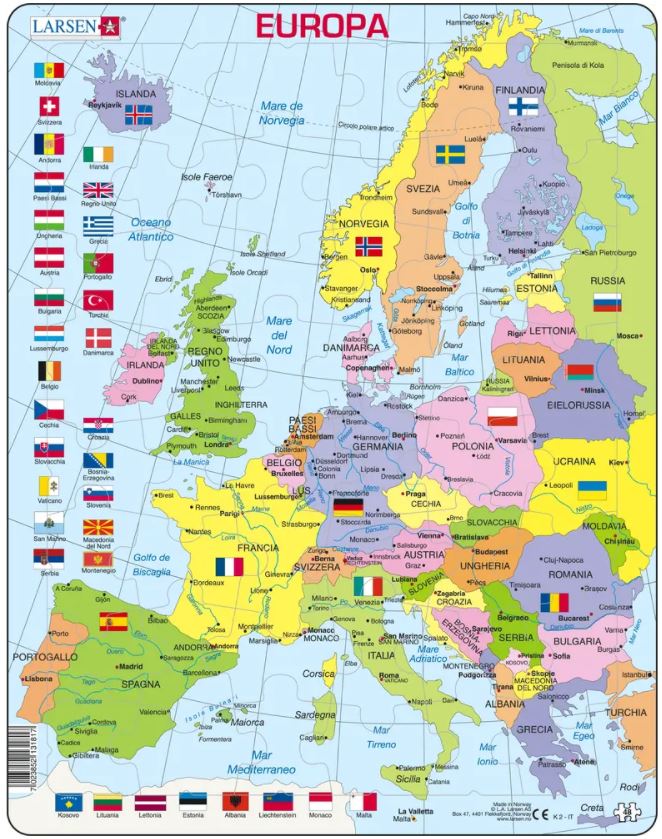 Larsen Rahmenpuzzle - Political Map of Europe (Italian) 48 Teile Puzzle Larsen-K2-IT von Larsen