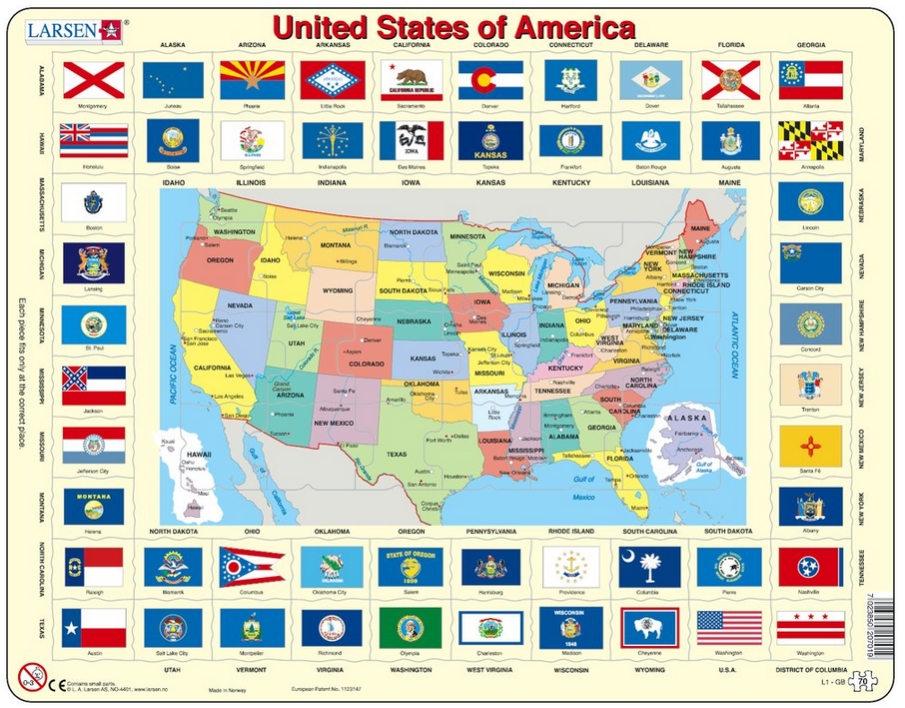 Larsen Rahmenpuzzle - United States of America (auf Englisch) 70 Teile Puzzle Larsen-L1-GB von Larsen