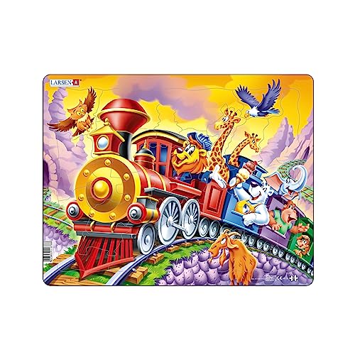 Larsen US14 Rahmenpuzzle für Kinder I Zootiere auf Einer Zugreise I Puzzle ab 3 Jahre I Schönes Kinderpuzzle mit 30 Teilen I Spiel, Spaß & Lernen von Larsen