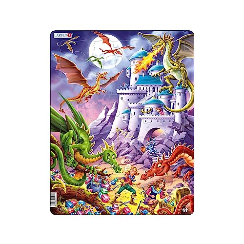 Larsen US17 Rahmenpuzzle für Kinder I Drachen & Helden bewachen Schatz I Puzzle ab 4 Jahre I Schönes Kinderpuzzle mit 50 Teilen I Spiel, Spaß & Lernen von Larsen