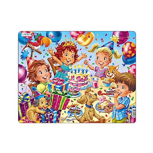 Larsen US40 Rahmenpuzzle für Kinder I EIN Hoch auf das Geburtstagskind I Puzzle ab 3 Jahre I Schönes Kinderpuzzle mit 20 Teilen I Spiel, Spaß & Lernen von Larsen