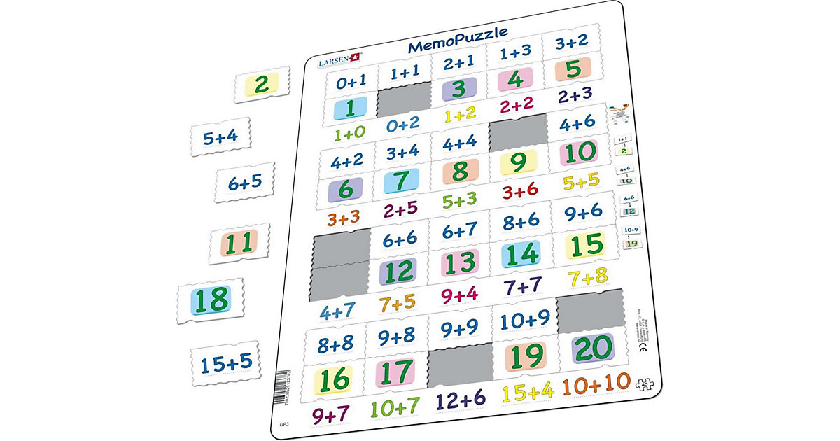 Lernpuzzle Memo-Puzzle Addition Zahlen 0-20, 40 Teile, 36,5 x 28,5 cm von Larsen